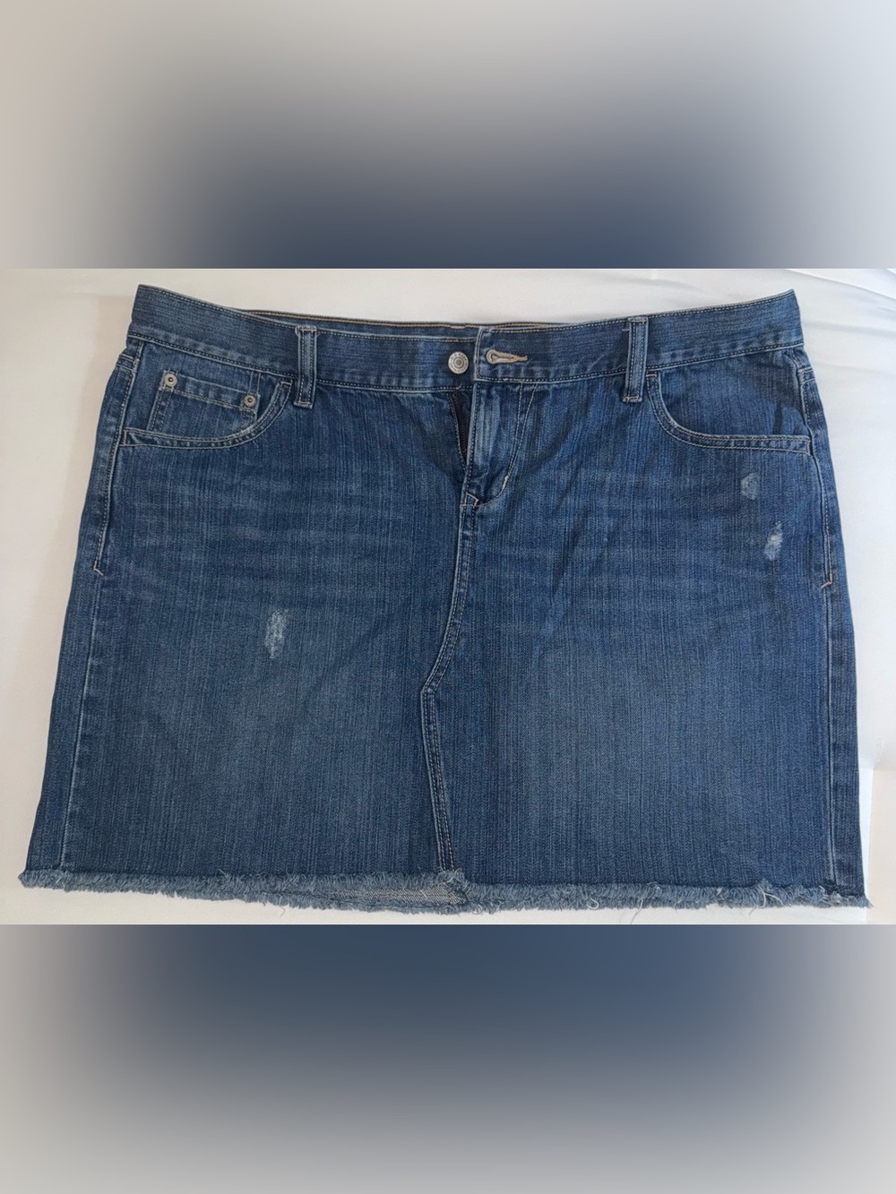 Old Navy Blue Denim Mini Skirt with Distressed Detail